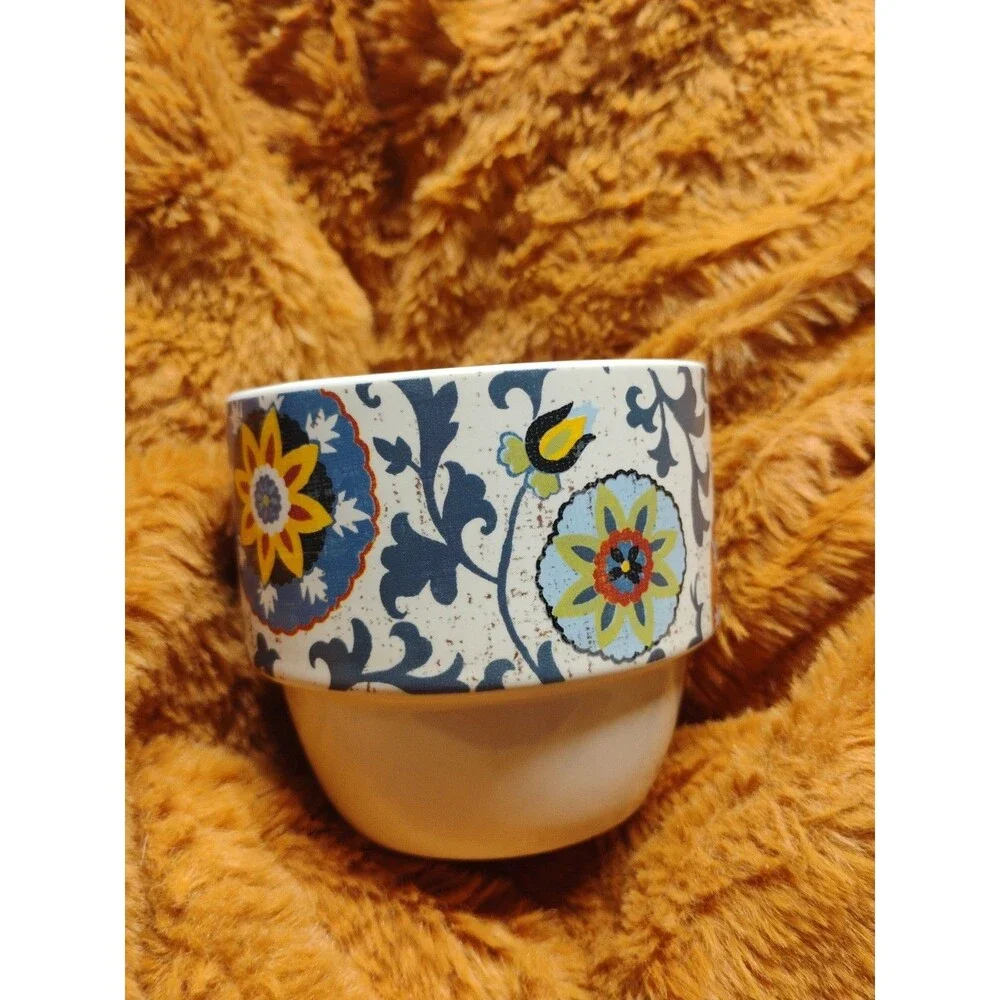 Pier 1 Imports 8 Oz 1 pc Stacking Stoneware Coffee Mug Floral Flowers